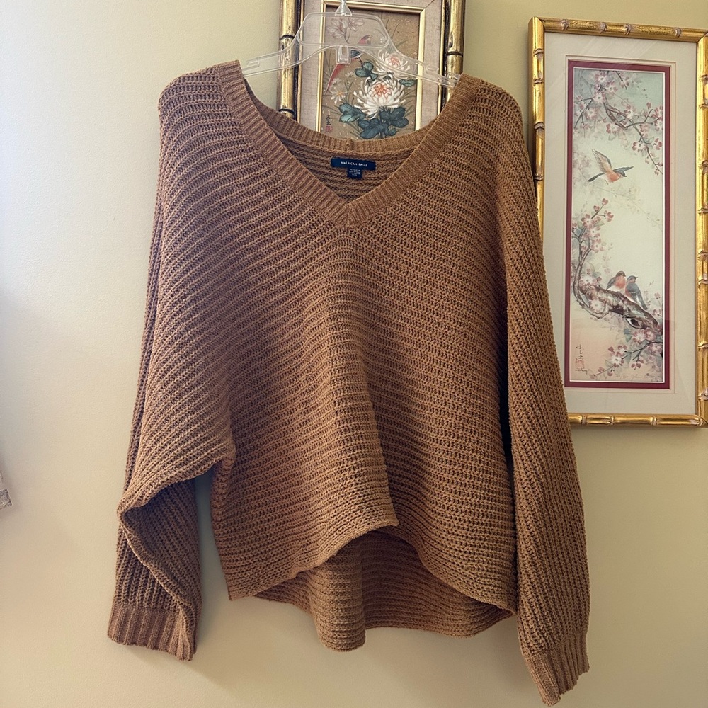 American Eagle V Neck Yellow Mustard Colored Sweater Size XL